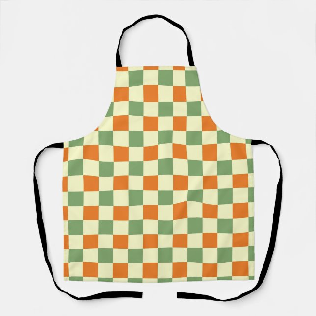 Green Orange Brown Checkered Gingham Pattern Schürze (Vorderseite)