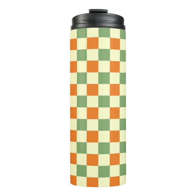 Green Orange Brown Checkered Gingham Pattern Thermosbecher (Vorderseite)