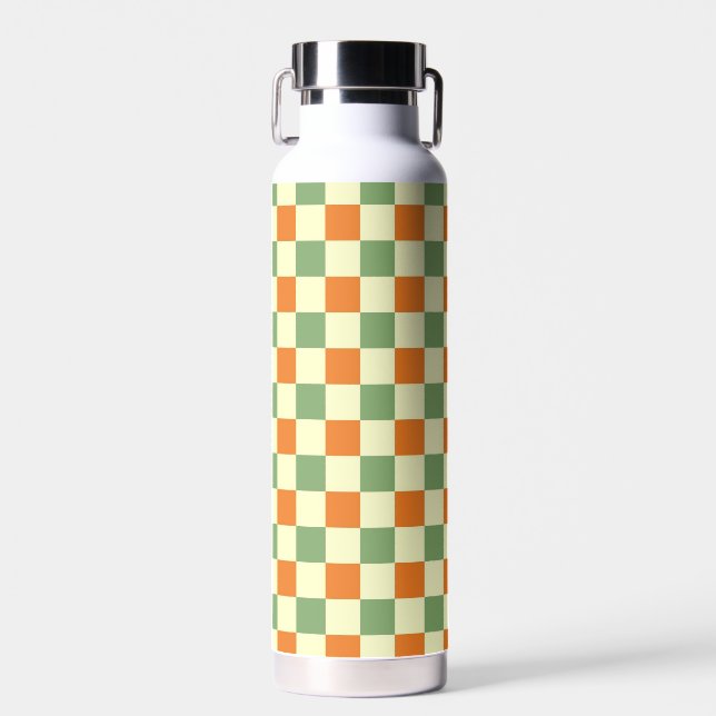 Green Orange Brown Checkered Gingham Pattern Trinkflasche (Vorne)