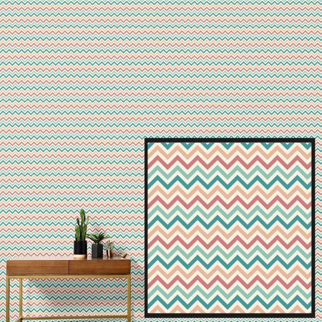 Green Orange Chevron Geometric auf Cream Tapete (Von Creator hochgeladen)