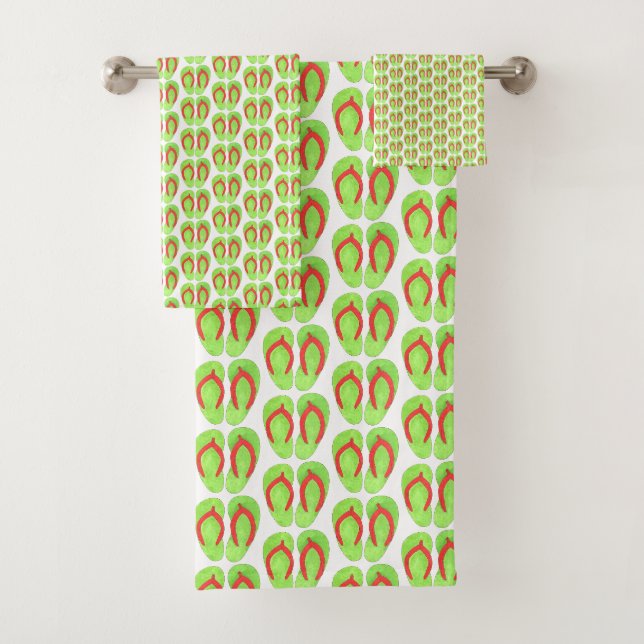 Green Orange Drehen Flop Sandals Beach House Somme Badhandtuch Set (Insitu)
