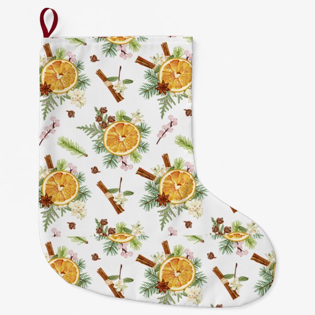Green Orange Floral Weihnachtsgeschenk Großer Weihnachtsstrumpf (Vorderseite)