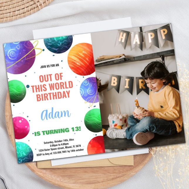 Green Orange Foto Weltraum Einladung zum Geburtsta (Green Orange Photo Outer Space Birthday Invitation)