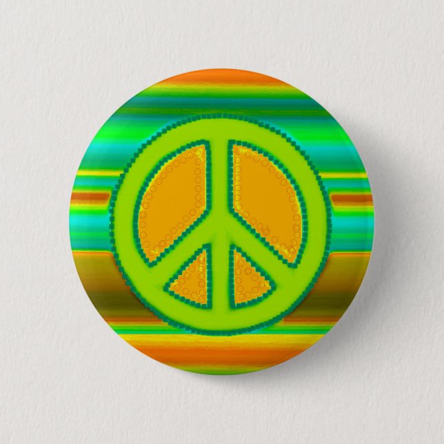 Green Orange Fraktal & Peace Sign Button (Vorderseite)