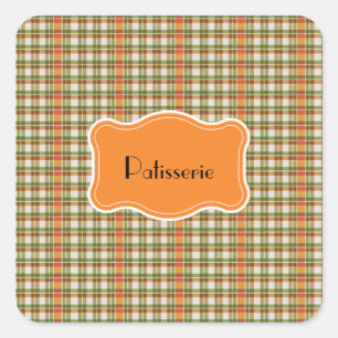 Green Orange Gingham Quadratischer Aufkleber