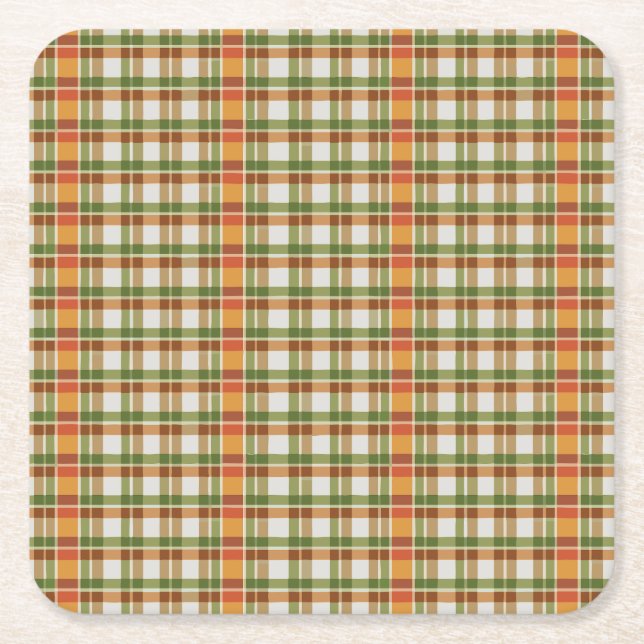 Green Orange Gingham Rechteckiger Pappuntersetzer (Vorderseite)