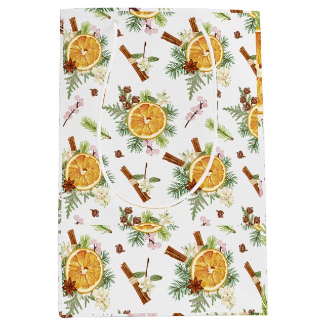Green Orange Joyful Weihnachtsgeschenk Mittlere Geschenktüte (Vorderseite)