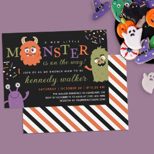 Green Orange Little Monster Halloween Baby Dusche Einladung
