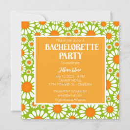 Green Orange Retro Daisy Bachelorette Itinerary Einladung