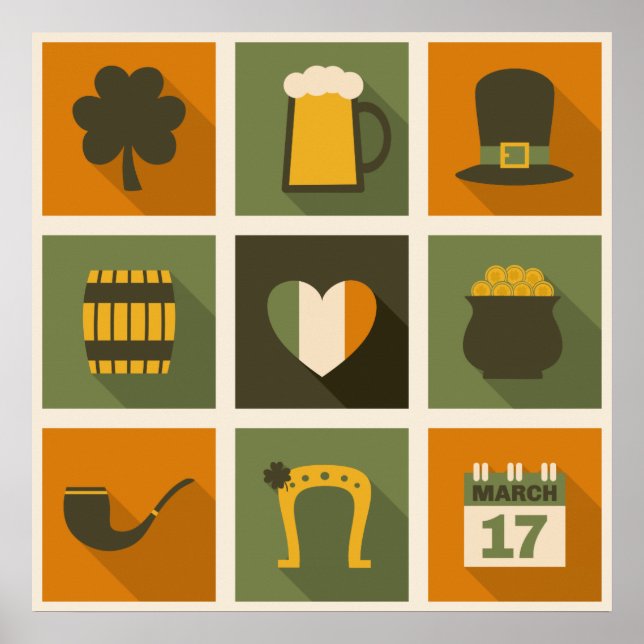 Green & Orange Retro St. Patrick's Day Collage Poster (Vorne)