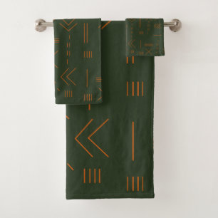 Green Orange Simple Geometric Pattern Badhandtuch Set