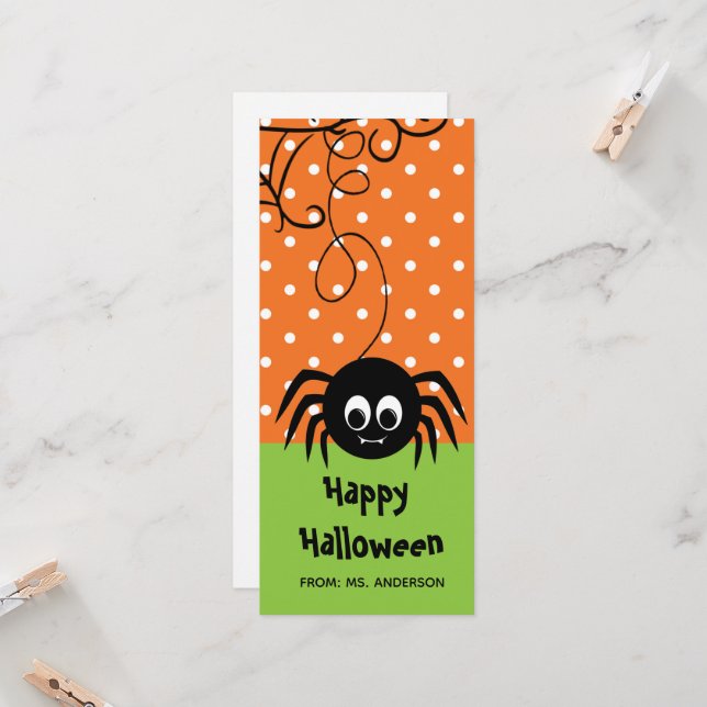 Green Orange Spider Halloween-Lesezeichen (Vorderseite/Rückseite Beispiel)