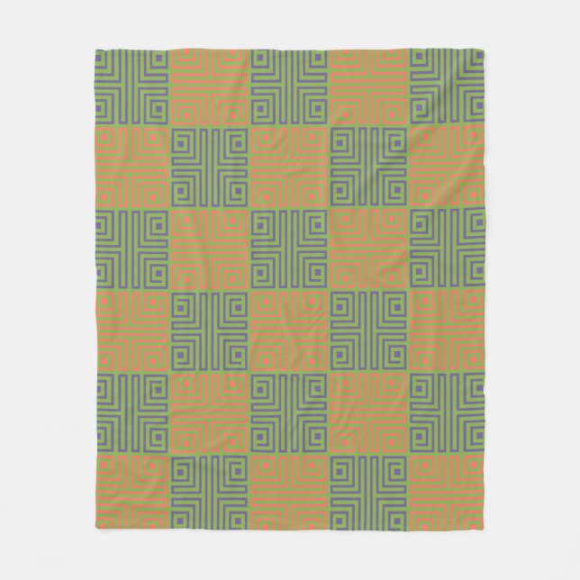 Green Orange Square Geometric Retro Griechisches M Fleecedecke (Vorderseite)