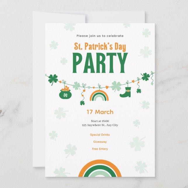 Green & Orange St. Patrick’s Day Party Invitation  (Devant)