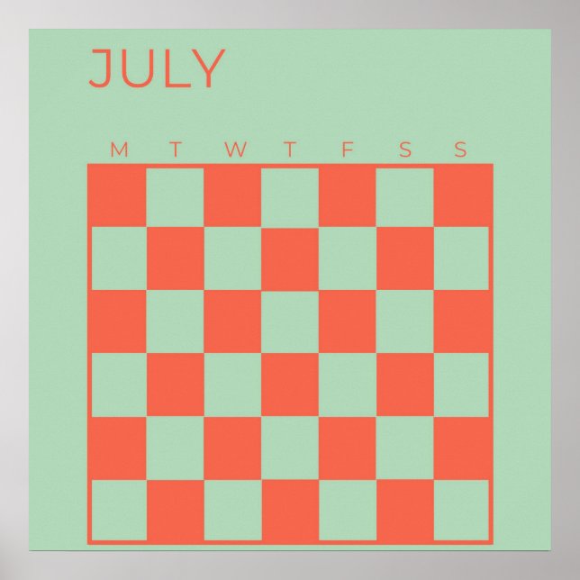Green Orange Undated Checked July Calendar Poster (Vorne)