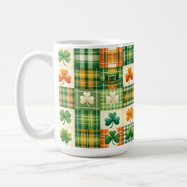 GREEN ORANGE WHITE IRISH KARIERT PATCHWORK PATTERT KAFFEETASSE (Links)