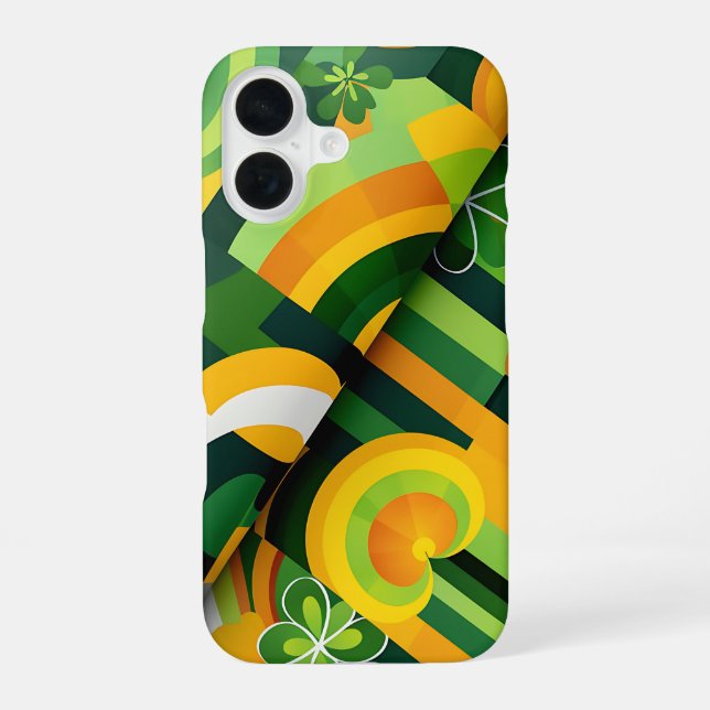 GREEN ORANGE YELLOW IRISH ABSTRAKTE PATTER iPhone 16 HÜLLE (Rückseite)