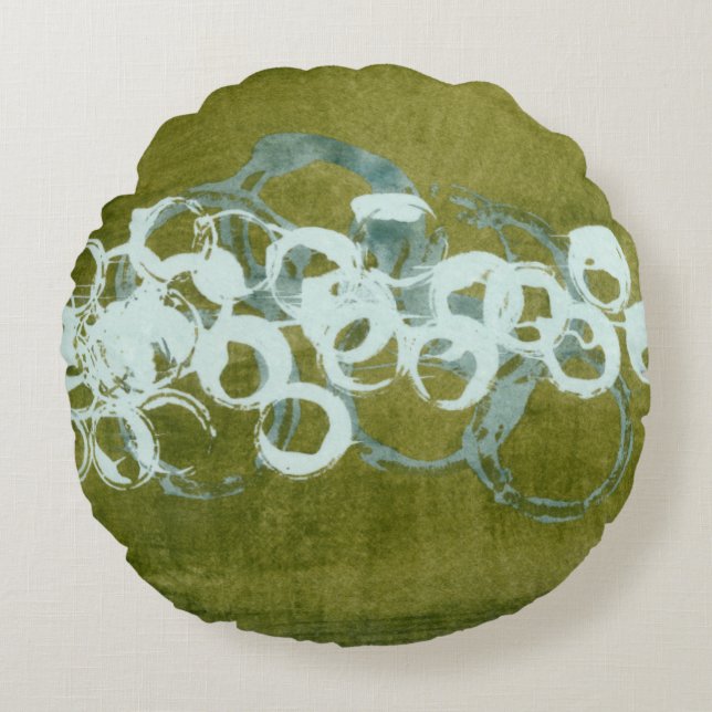 Green Orbs I Rundes Kissen (Vorderseite)