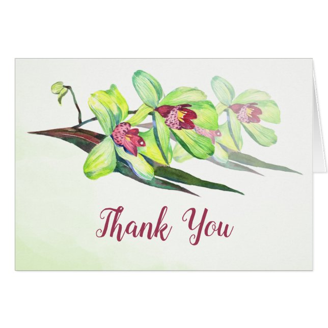 Green Orchids Wasserfarbe Danke Karte (Vorderseite (Horizontal))
