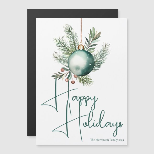 Green Ornament Trendy Happy Holidays Magnet Card (Vorne/Hinten)