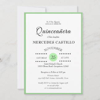 Green Outlined Quinceañera Invitation Einladung