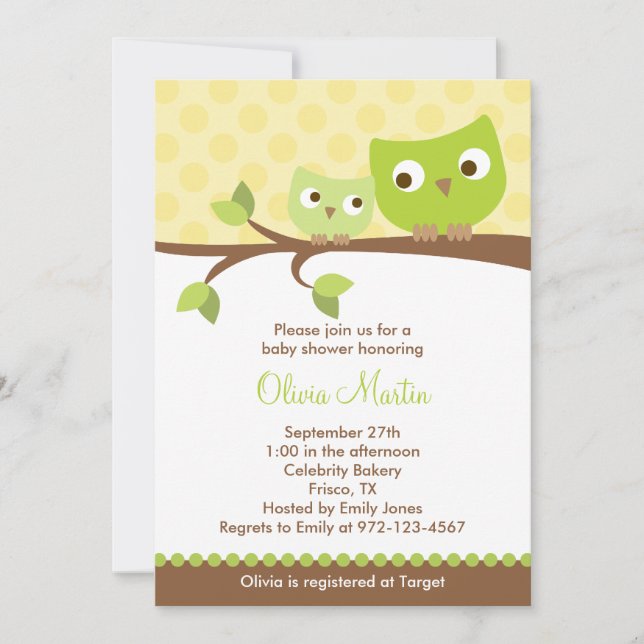 Green Owls Baby Shower Einladungen (Vorderseite)