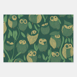 Green Owls Geschenkpapier Set