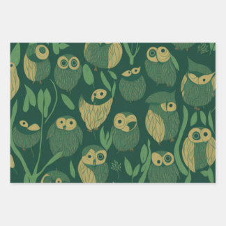 Green Owls Geschenkpapier Set