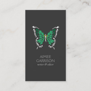 Green Painted Butterfly Logo auf Dunkelgrau Vertik Visitenkarte