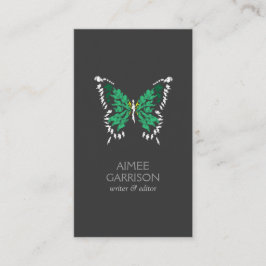 Green Painted Butterfly Logo auf Dunkelgrau Vertik Visitenkarte