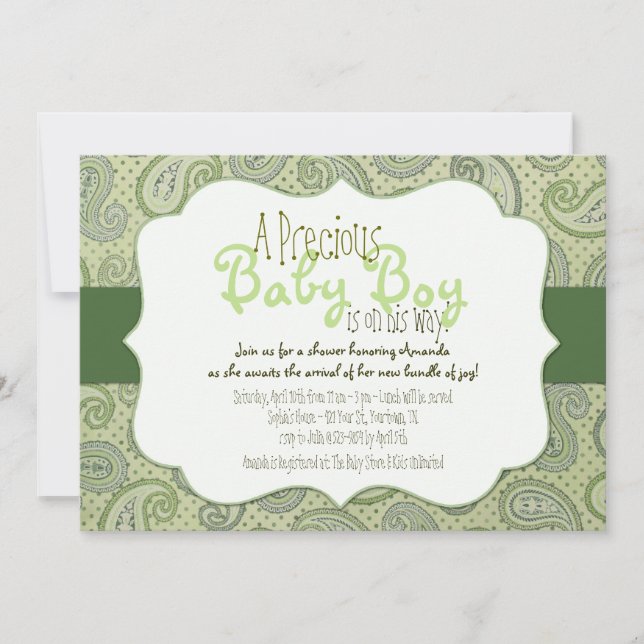 Green Paisley Baby Boy Shower Invitation (Devant)