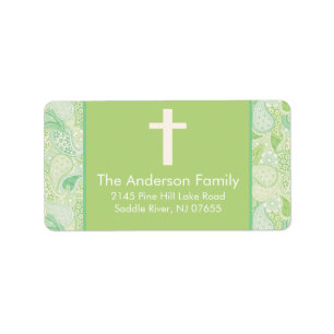 Green Paisley Cross étiquette de adresse religieux