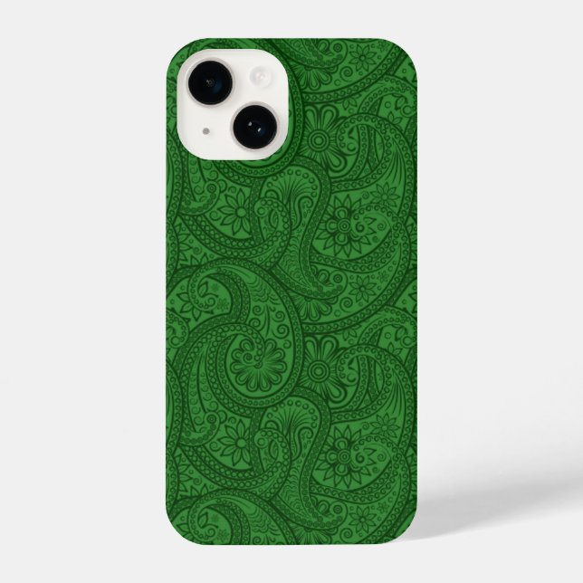 Green Paisley iPhone 14 Hülle (Rückseite)