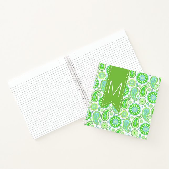 Green Paisley Mit Monogramm Notebook Notizbuch (Innenseite)