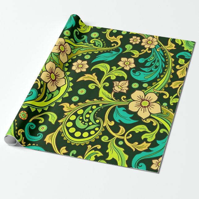 Green Paisley Pattern Geschenkpapier (Ungerollt)