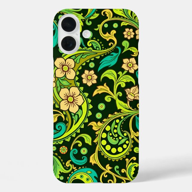 Green Paisley Pattern iPhone 16 Plus Hülle (Rückseite)