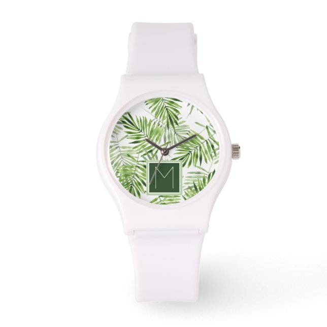 Green Palm Blätter | Monogramm Armbanduhr (Vorderseite)