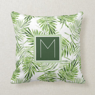 Green Palm Blätter   Monogramm Kissen