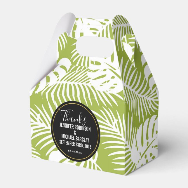 Green Palm Blätter Rainforest Pattern Hochzeit Geschenkschachtel (Vorderseite)