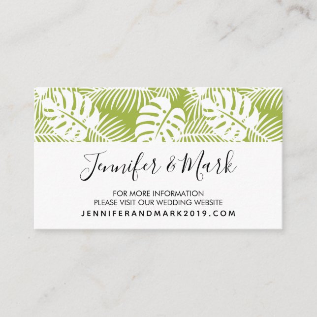 Green Palm Blätter Rainforest Wedding Website Visitenkarte (Vorderseite)