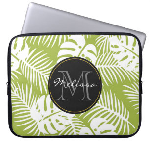 Green Palm Blätter Regenwald Muster Monogram Laptopschutzhülle