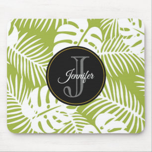 Green Palm Blätter Regenwald Muster Monogram Mousepad