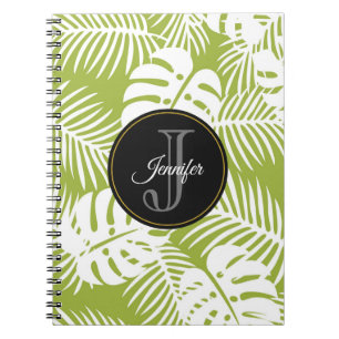 Green Palm Blätter Regenwald Muster Monogram Notizblock