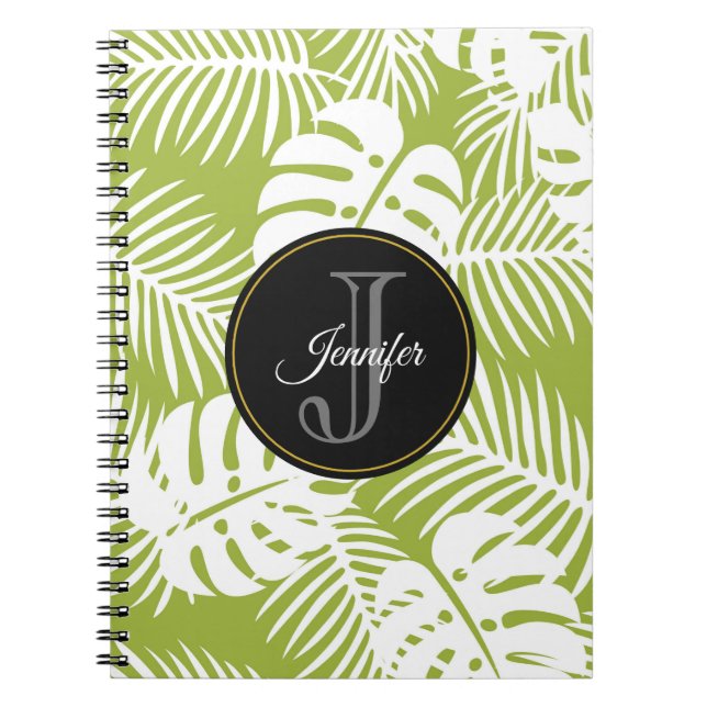 Green Palm Blätter Regenwald Muster Monogram Notizblock (Vorderseite)