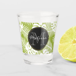 Green Palm Blätter Regenwald Muster Monogram Schnapsglas