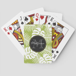 Green Palm Blätter Regenwald Muster Monogram Spielkarten