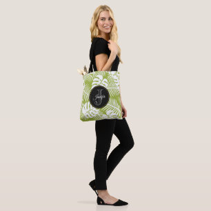 Green Palm Blätter Regenwald Muster Monogram Tasche