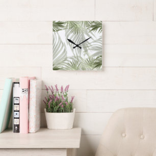 Green Palm Bliss 1 #art #natural Quadratische Wanduhr