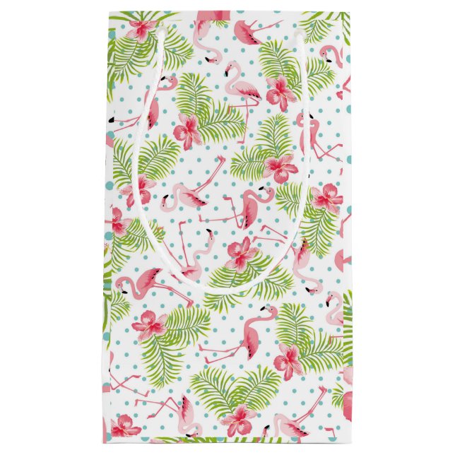 Green Palm Flamingo Gift Bag Kleine Geschenktüte (Vorderseite)