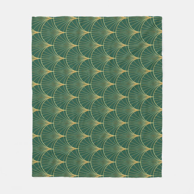 Green Palm Leaf Art Deco Fleecedecke (Vorderseite)